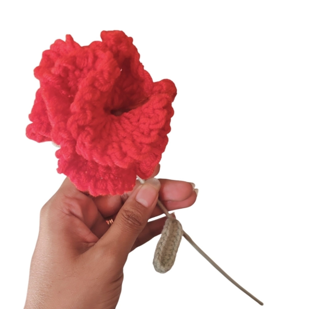 Handmade Red Crochet Carnation Flower Hand Crafted Botanical Faux Floral Gift - Picture 5 of 17
